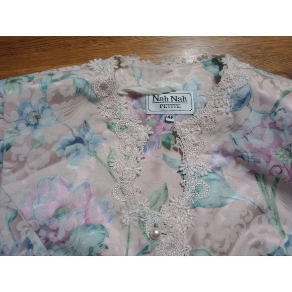 Vintage '80s Nana collection size 14p floral silk and Pearl lace women's top - Picture 2 of 10